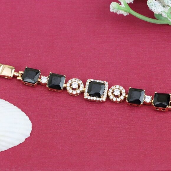 "Elegant Rose Gold Bracelet with Black and Clear CZ Stone Accents, XPBL0885 - Picture 13 of 13